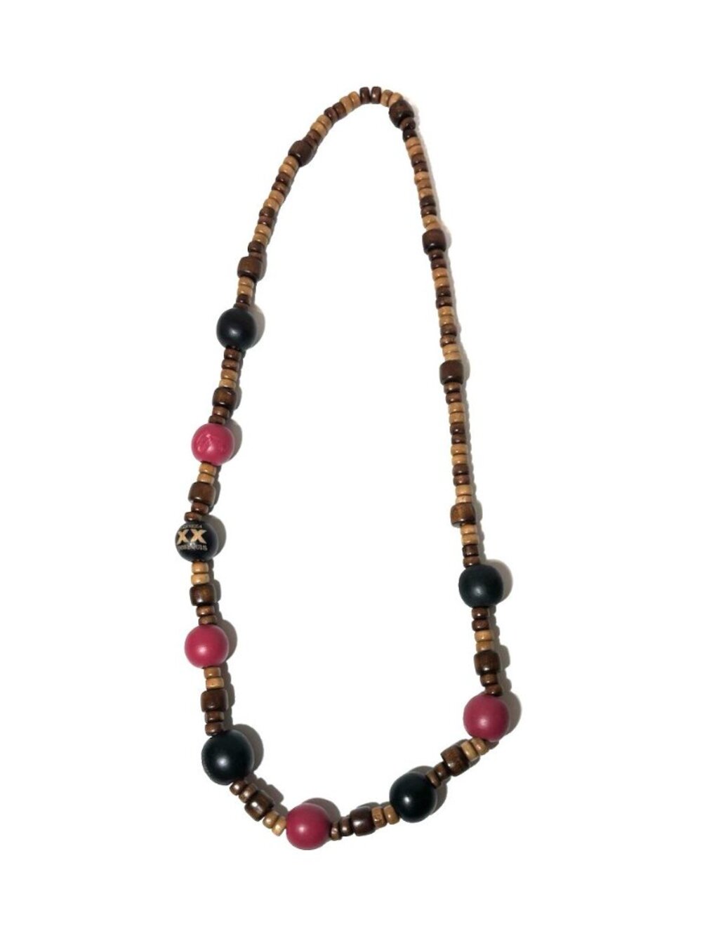 Vintage 90s Dos Equis Wood Bead Necklace Boho Tribal Women's Classic Jewelry